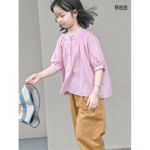 蔡爸爸童裝女童薄款襯衣 2025新款夏裝 全棉粉紅短袖上衣 787+236