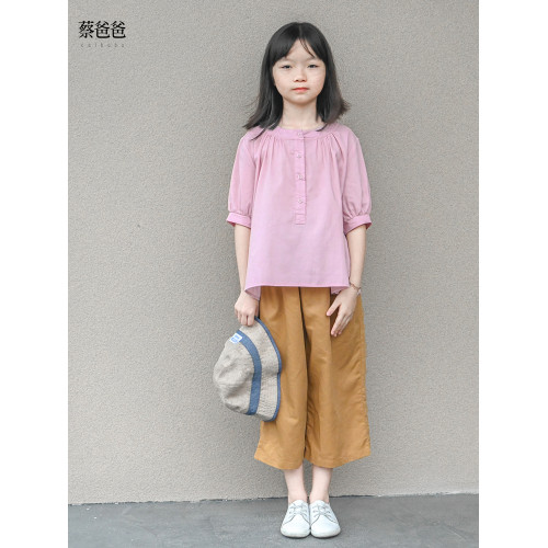 蔡爸爸童裝女童薄款襯衣 2025新款夏裝 全棉粉紅短袖上衣 787+236
