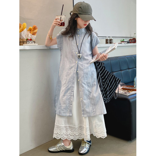 女童夏季連衣裙2025新款兒童洋氣襯衫裙女孩裙子大童夏裝套裝衣服