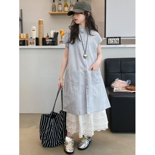 女童夏季連衣裙2025新款兒童洋氣襯衫裙女孩裙子大童夏裝套裝衣服