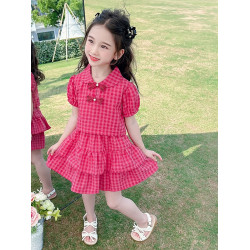 女童夏季套裝裙子2025新款兒童洋氣時髦女寶寶紅色時尚連衣裙夏裝