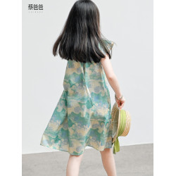 蔡爸爸童裝女童碎花裙 2025新款夏裝 大童女孩純棉無袖連衣裙650