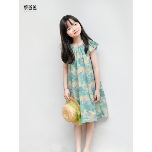 蔡爸爸童裝女童碎花裙 2025新款夏裝 大童女孩純棉無袖連衣裙650