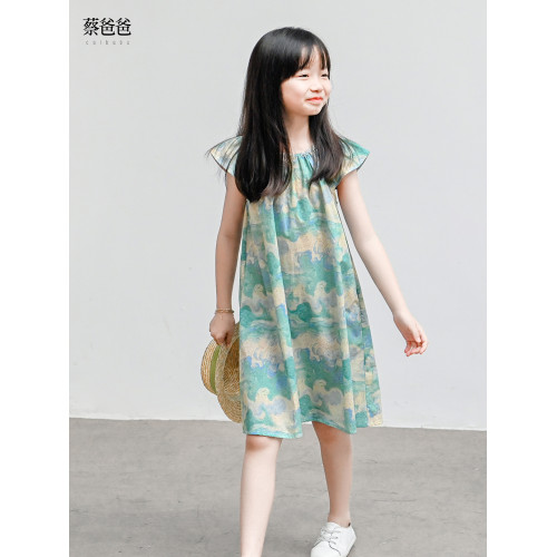 蔡爸爸童裝女童碎花裙 2025新款夏裝 大童女孩純棉無袖連衣裙650