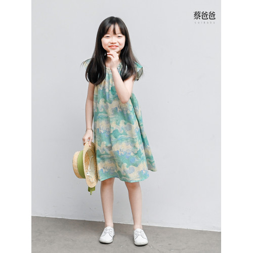 蔡爸爸童裝女童碎花裙 2025新款夏裝 大童女孩純棉無袖連衣裙650