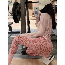 KAYANTY性感健身褲女蜜桃歐美粉色豹紋瑜伽褲歐美提臀運動褲春秋