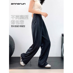 annerun運動褲女寬松速乾跑步長褲哈倫褲瑜伽健身垂感涼感休閒褲