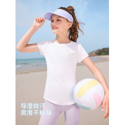 Kiya女童短袖T恤夏季2025新款兒童舒適輕薄純色百搭休閒速乾上衣