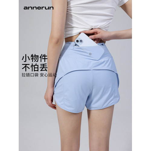 annerun健身短褲女休閒跑步運動褲高腰防走光速乾跑步短褲瑜伽褲