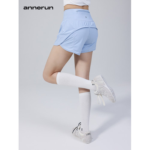 annerun健身短褲女休閒跑步運動褲高腰防走光速乾跑步短褲瑜伽褲
