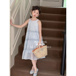 女童連衣裙夏季2025新款洋氣兒童裙子夏裝女孩公主裙兒童掛脖長裙