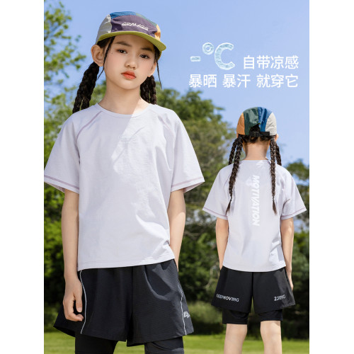 女童速乾衣夏季2025新款兒童運動短袖T恤訓練服套裝女大童夏上衣