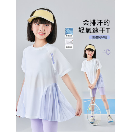 女童速乾短袖夏季新款女大童運動T恤冰絲兒童訓練衣羽毛球服上衣