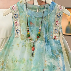 女童連衣裙夏裝2025新款洋氣兒童無袖裙子中大童裝夏季紥染公主裙