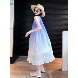 英國NextKiss女童連衣裙夏季2025新款兒童吊帶裙大童多巴胺小洋裙