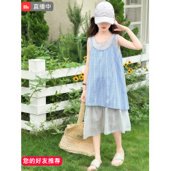 女童假兩件吊帶連衣裙夏裝2025新款兒童夏季韓版休閒時尚裙子大童