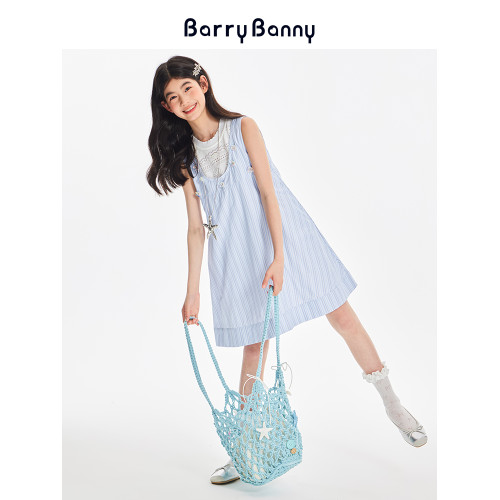 BarryBanny女童立體花背心裙2025夏季新款兒童女孩裙子無袖連衣裙