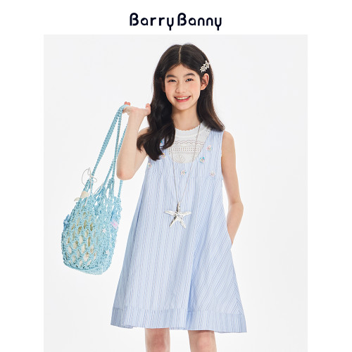 BarryBanny女童立體花背心裙2025夏季新款兒童女孩裙子無袖連衣裙