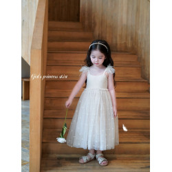 Domikids女童夏季新款刺綉羽毛連衣裙兒童吊帶網紗公主裙生日禮服