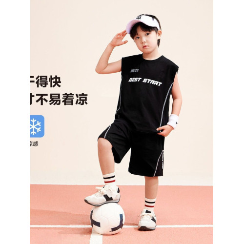 安哼安哼男童運動夏季短袖套裝2025新款夏裝背心短褲兩件套中大兒