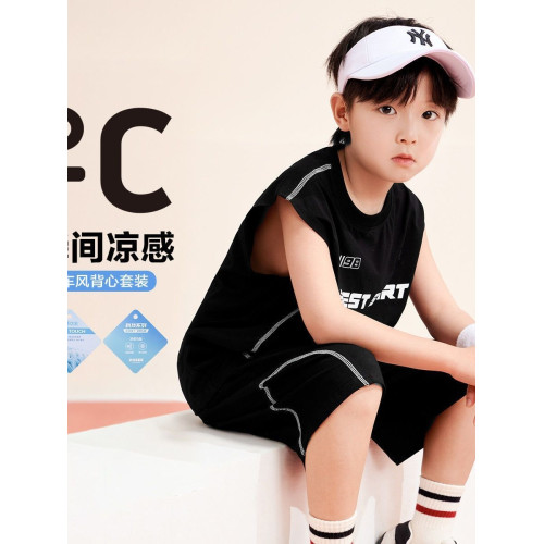 安哼安哼男童運動夏季短袖套裝2025新款夏裝背心短褲兩件套中大兒