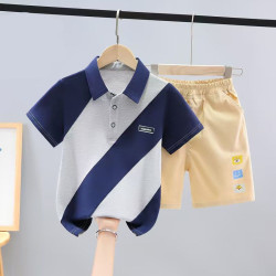 男童短袖t恤套裝夏裝2025新款兒童POLO衫兩件套中大童洋氣小孩