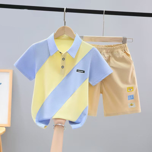 男童短袖t恤套裝夏裝2025新款兒童POLO衫兩件套中大童洋氣小孩