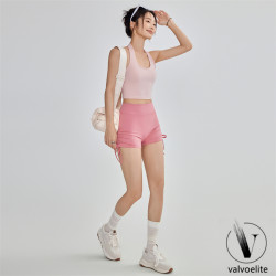 VALVOELITE彈力抽繩健身短褲女蜜桃提臀瑜伽三分褲無尲尬線運動褲