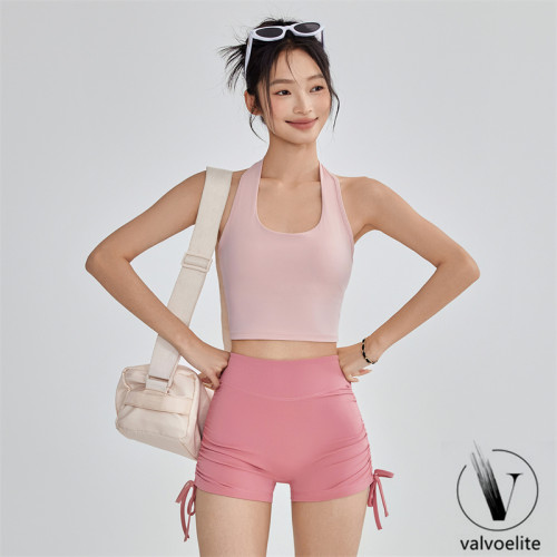 VALVOELITE彈力抽繩健身短褲女蜜桃提臀瑜伽三分褲無尲尬線運動褲