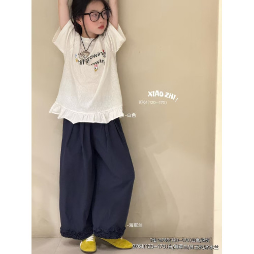 小智同學2025夏9785木耳邊短袖T恤9761木耳邊濶腿褲中大女童親子