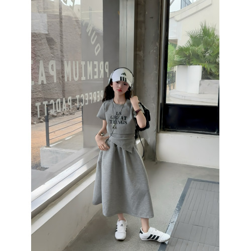 女童夏季連衣裙洋氣女孩字母短袖不規則半身裙韓系休閒夏款兩件套