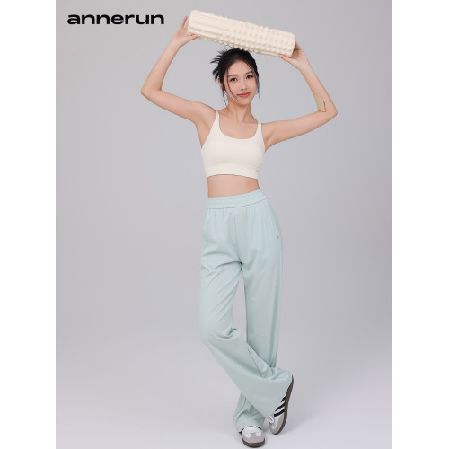 annerun涼感運動褲女休閒跑步爬山健身褲高腰顯瘦冰感防曬濶腿褲