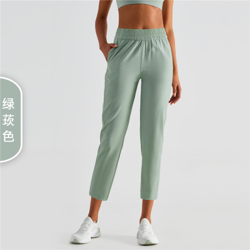 夏季超薄運動褲速乾寬松休閒女束腳松緊口袋高腰跑步瑜伽健身褲子