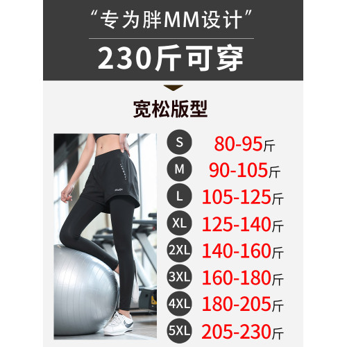 加大碼運動褲女胖mm健身跑步短褲假兩件專業速乾瑜伽三分褲200斤