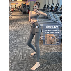 顯瘦假兩件瑜伽褲女高腰跑步緊身裙褲健身褲透氣大碼運動褲秋冬新