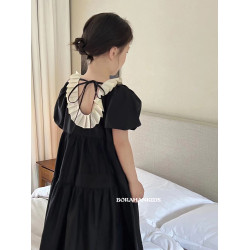 波拉韓童裝女童連衣裙2025夏裝兒童學院風裙子小女孩短袖襯衫裙潮