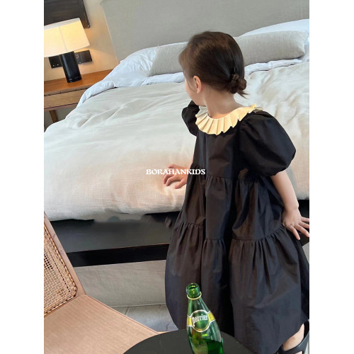 波拉韓童裝女童連衣裙2025夏裝兒童學院風裙子小女孩短袖襯衫裙潮