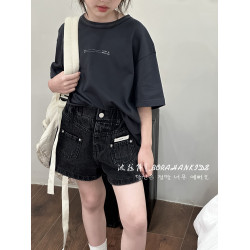 波拉韓童裝女童夏季牛仔短褲2025女孩洋氣熱褲子兒童中大童三分褲