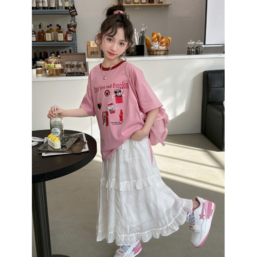 女童夏季蛋糕裙套裝2025新款洋氣女大童夏裝半身裙兒童短袖兩件套