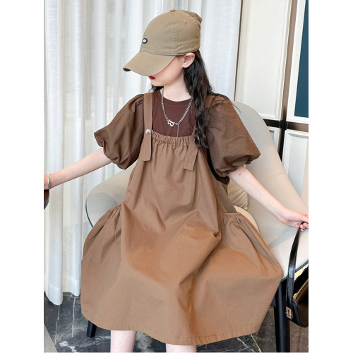 女童夏季連衣裙套裝大童夏裝泡泡袖裙子兒童夏天衣服小女孩背帶裙