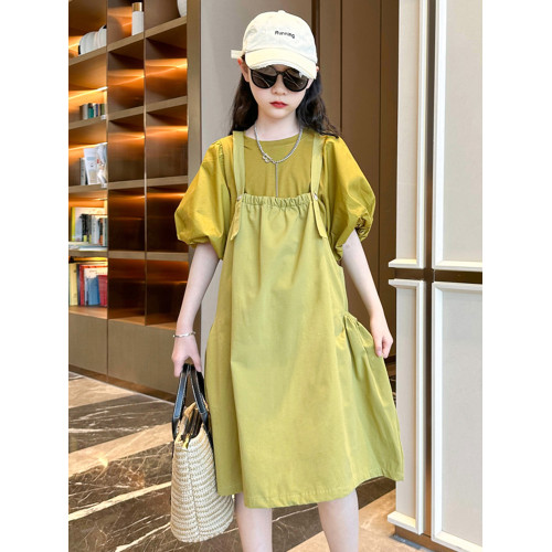 女童夏季連衣裙套裝大童夏裝泡泡袖裙子兒童夏天衣服小女孩背帶裙