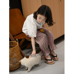 洋氣名媛風氣質女孩上衣夏季2025女童泡泡袖短袖襯衫夏裝娃娃衫