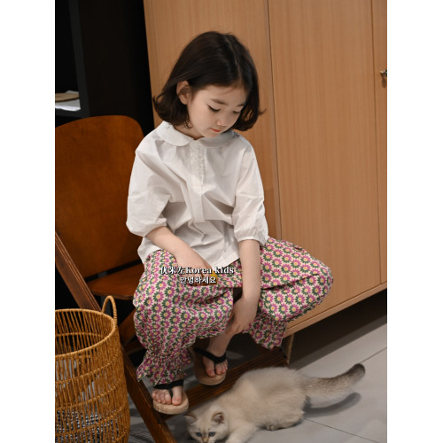 洋氣名媛風氣質女孩上衣夏季2025女童泡泡袖短袖襯衫夏裝娃娃衫