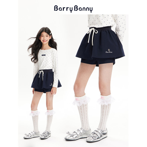 BarryBanny女童花苞褲裙2025新款夏季復古芭蕾裙兒童假兩件半身裙