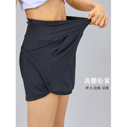 運動短褲女夏季薄款跑步健身高腰四分褲冰絲速乾顯瘦灰色運動褲子
