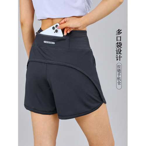 運動短褲女夏季薄款跑步健身高腰四分褲冰絲速乾顯瘦灰色運動褲子