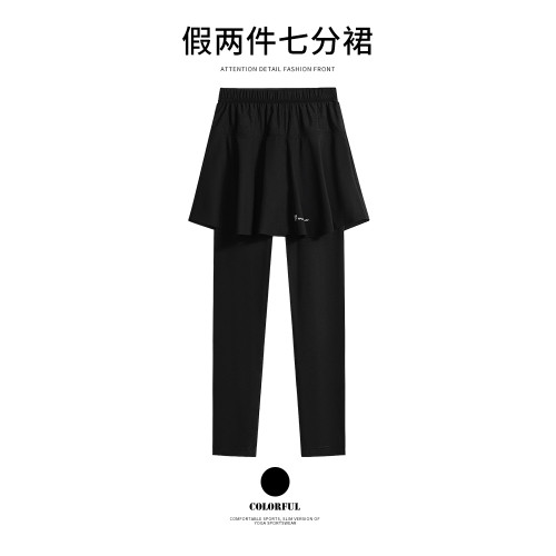 後口袋跑步速乾運動褲女春夏壓縮七分健身褲新款高腰羽毛球訓練褲