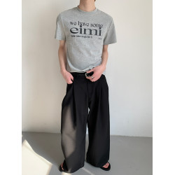 權一 韓版休閒褶皺西褲男設計感顯瘦高腰直筒拖地西裝長褲濶腿褲