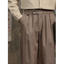 復古苧麻褲子男夏季2025新款寬松休閒褲垂感那不勒斯直筒工裝褲男