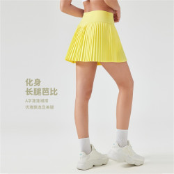 涼感網球裙帶安全褲彈力時尚百褶裙女雙層防走光三分運動褲半身裙